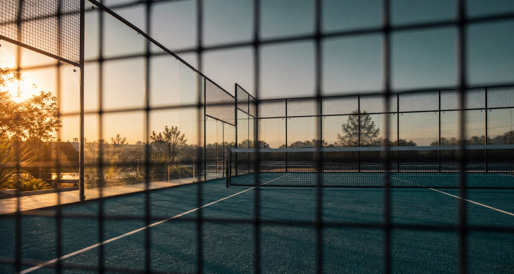 Campo de padel ao pôr do sol